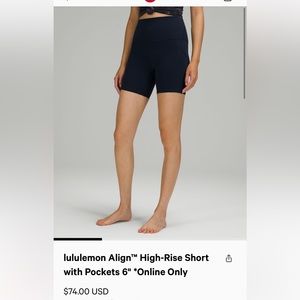 Lululemon Align 6” shorts sz 2 Navy